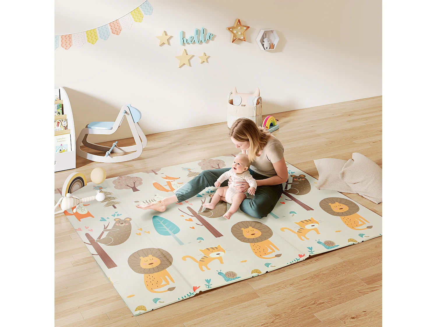 Tappeto per bambini 0-6 anni da 3.45㎡ a tema bosco in xpe multicolore