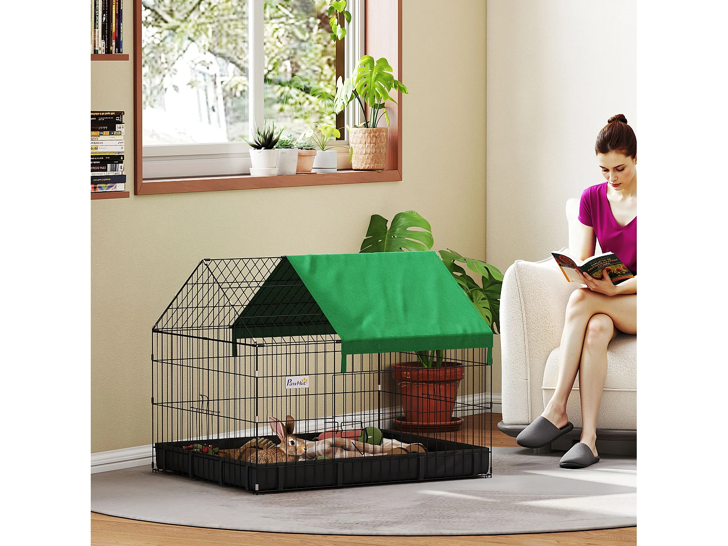 Gabbia per conigli e roditori in metallo e tessuto oxford 90x75x75cm