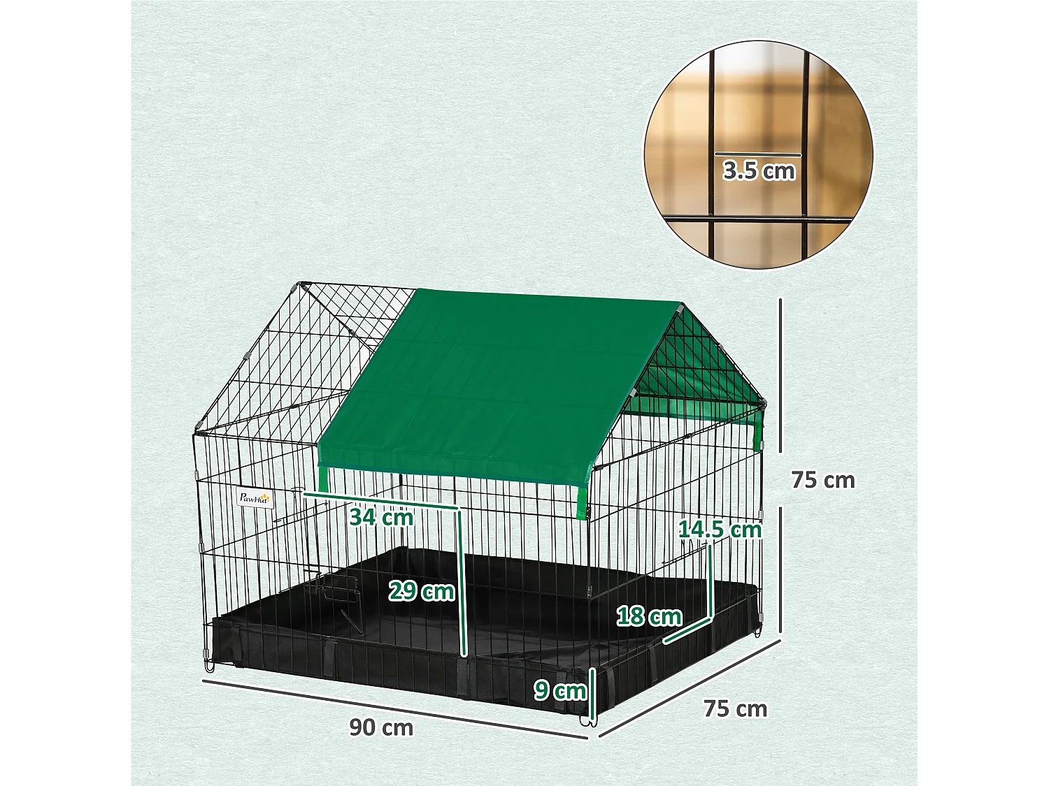 Gabbia per conigli e roditori in metallo e tessuto oxford 90x75x75cm