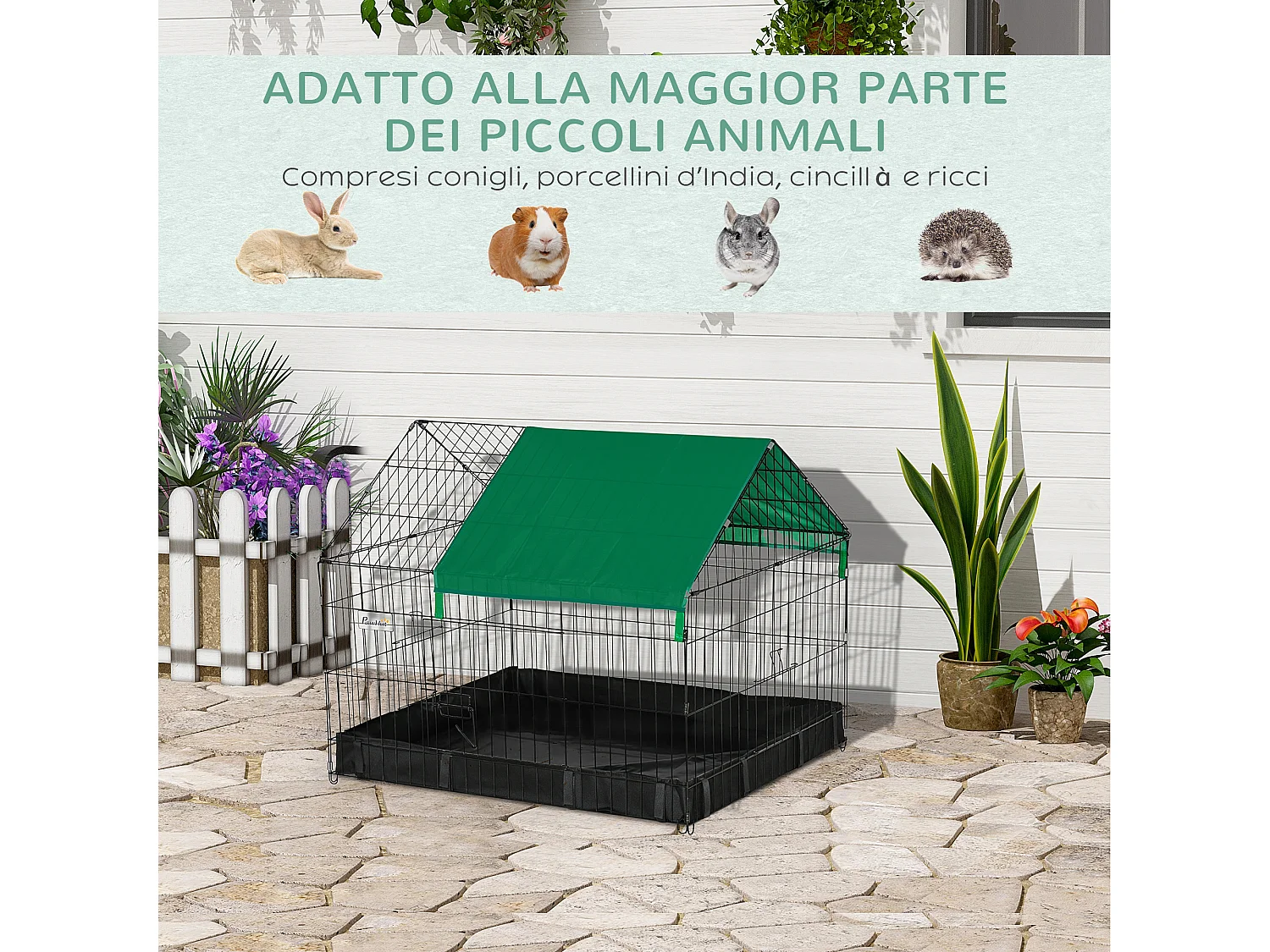 Gabbia per conigli e roditori in metallo e tessuto oxford 90x75x75cm