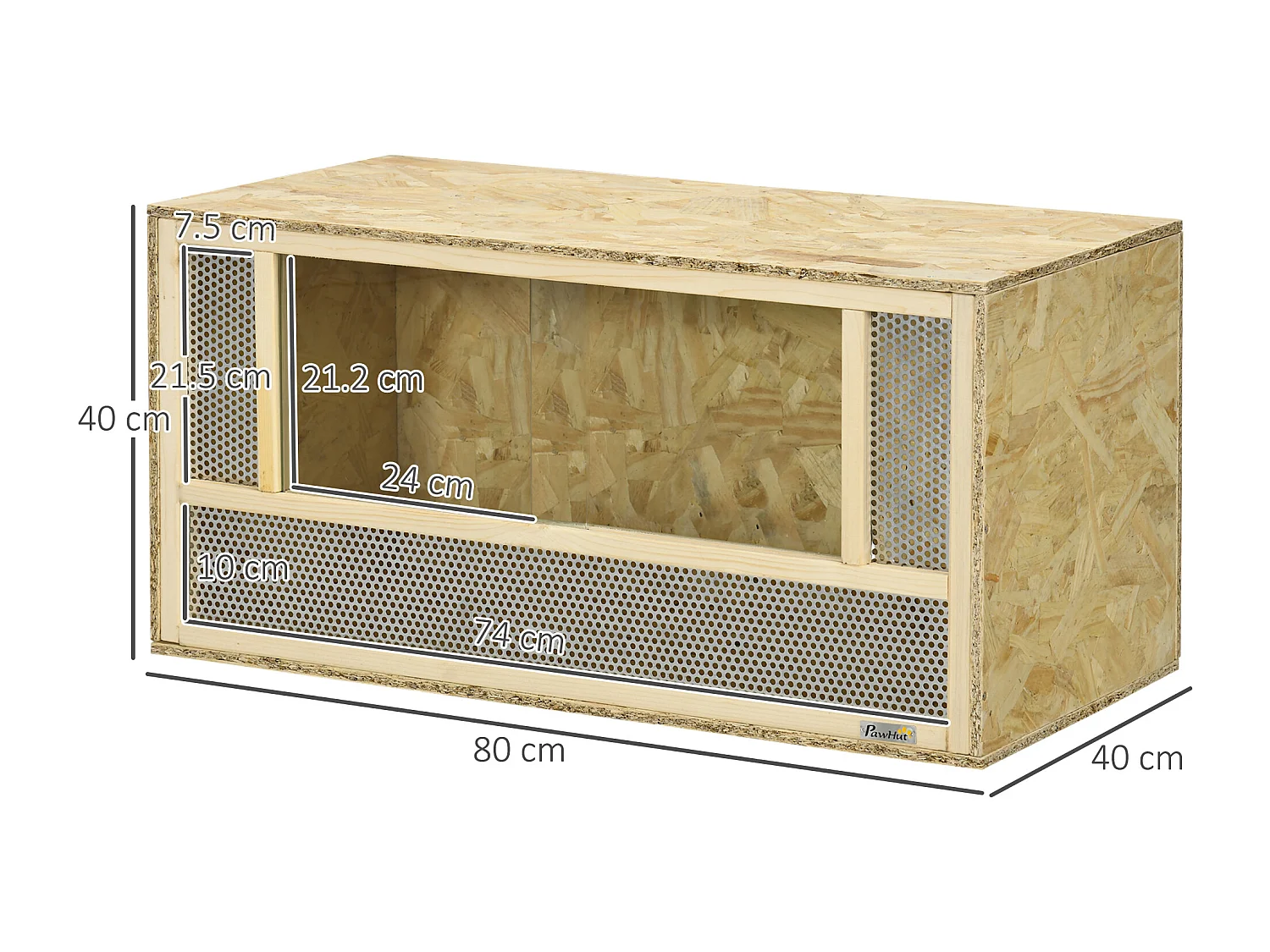 Terrario per rettili in legno porte in vetro e pannelli a rete 40x80x40cm