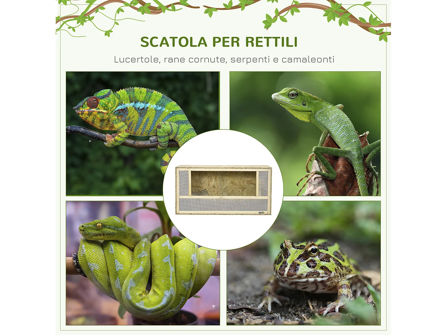 Terrario per rettili in legno porte in vetro e pannelli a rete 40x80x40cm