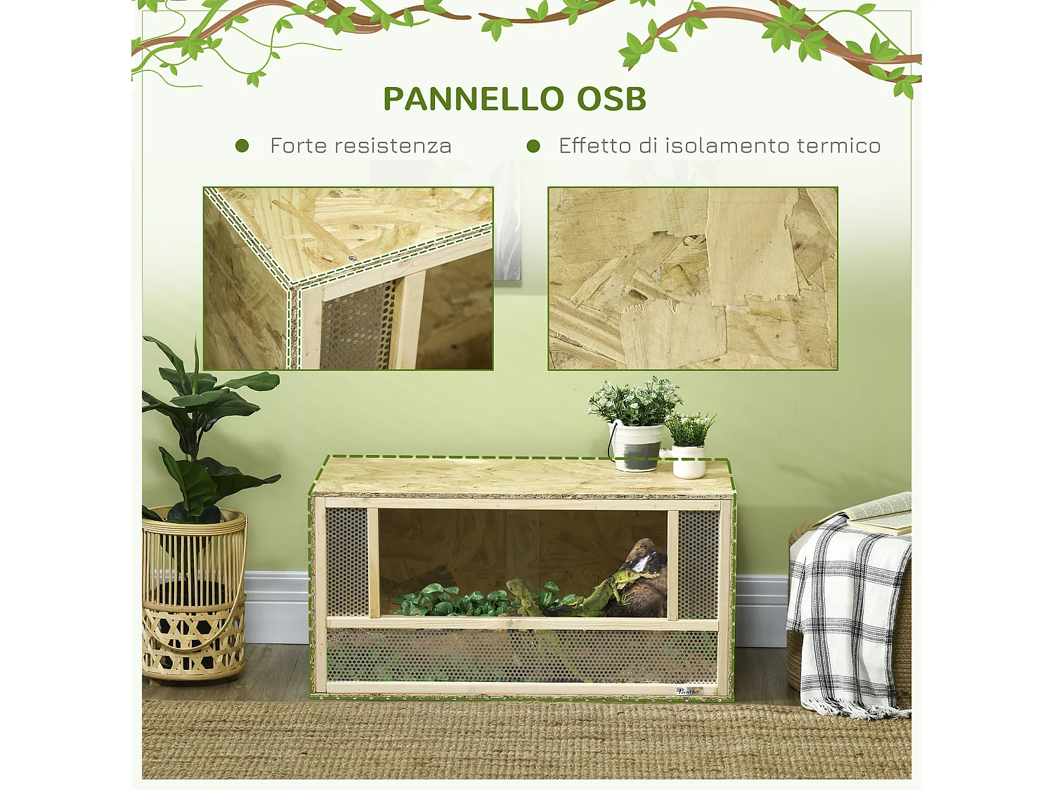Terrario per rettili in legno porte in vetro e pannelli a rete 40x80x40cm