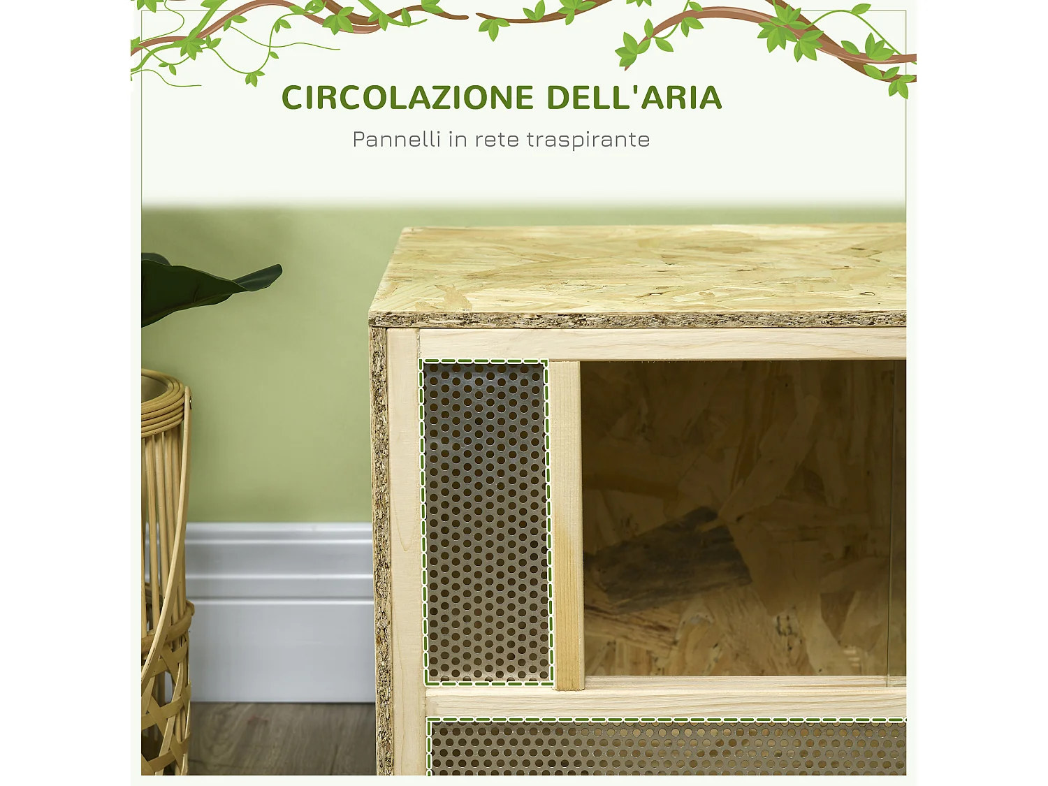 Terrario per rettili in legno porte in vetro e pannelli a rete 40x80x40cm