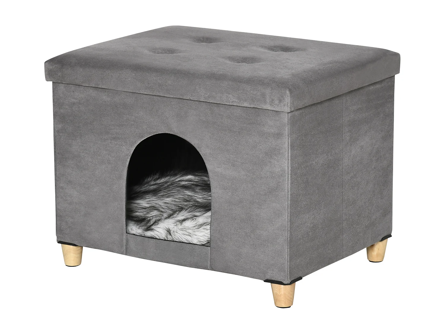 Cuccia per gatti pouf poggiapiedi con cuscino rimovibile lavabile grigio