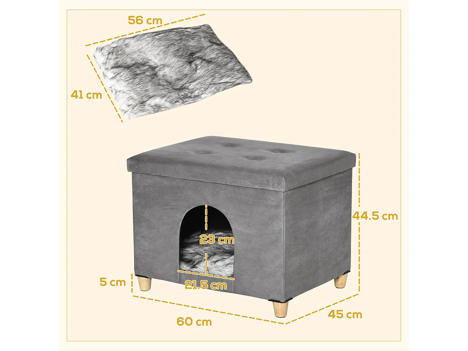 Cuccia per gatti pouf poggiapiedi con cuscino rimovibile lavabile grigio