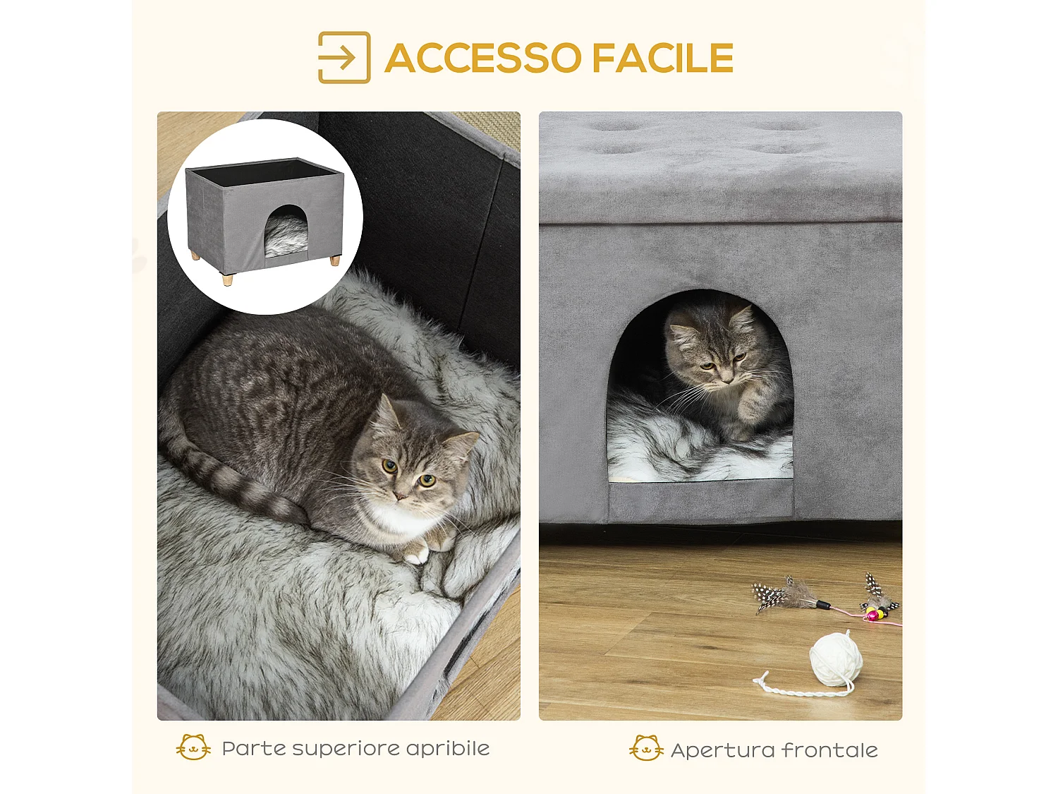 Cuccia per gatti pouf poggiapiedi con cuscino rimovibile lavabile grigio