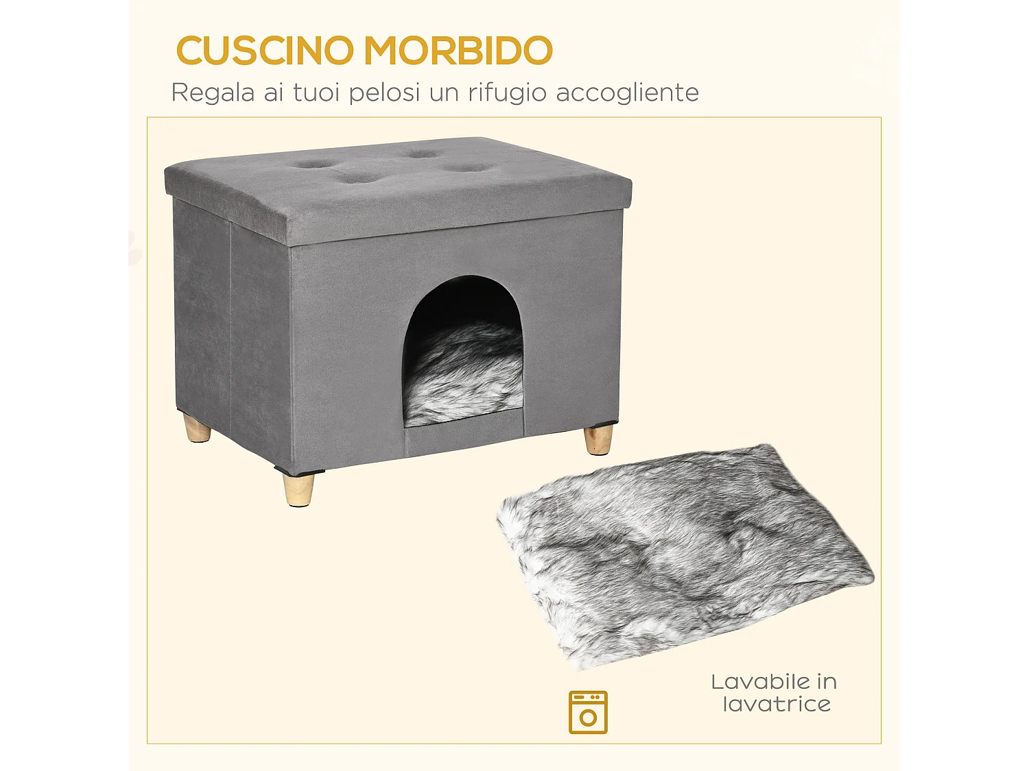 Cuccia per gatti pouf poggiapiedi con cuscino rimovibile lavabile grigio