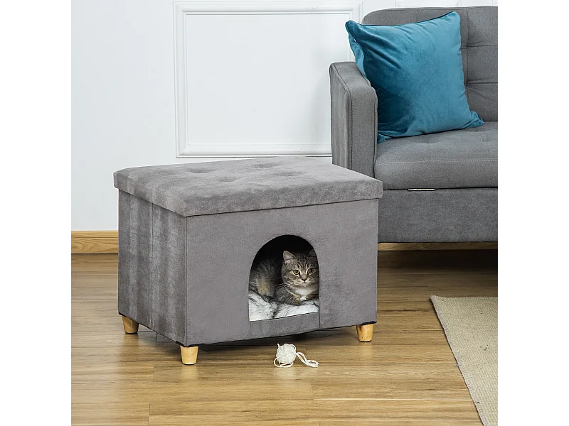 Cuccia per gatti pouf poggiapiedi con cuscino rimovibile lavabile grigio