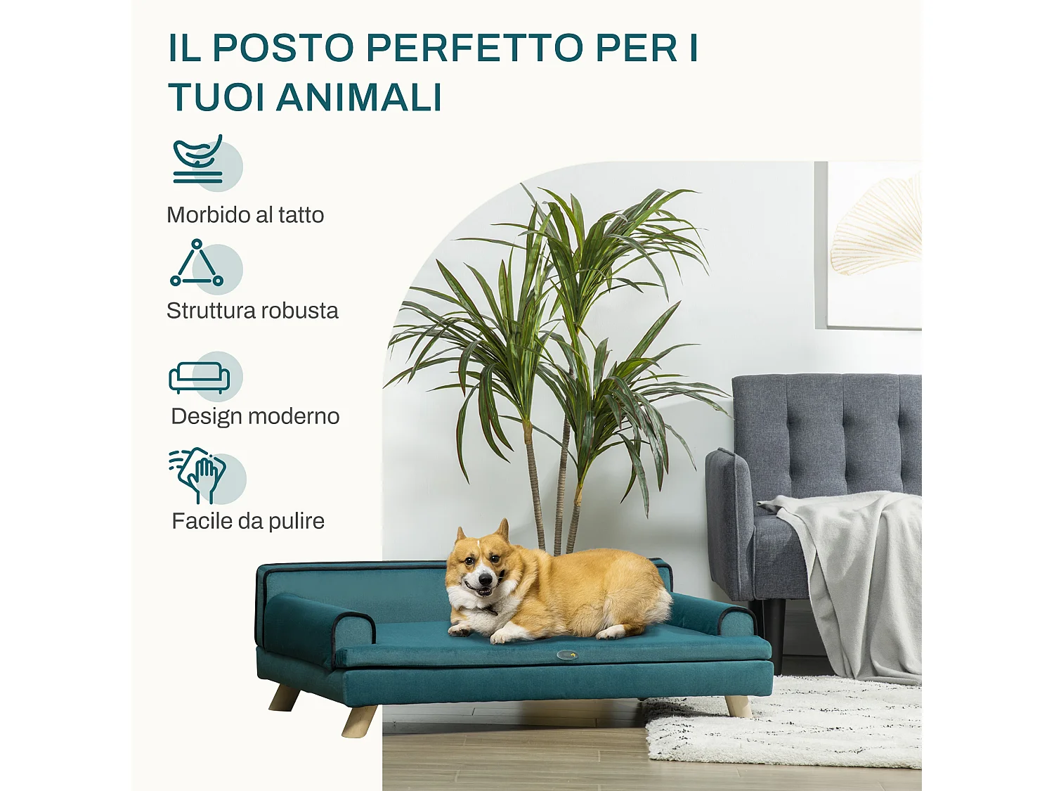 Divano per cani grandi con rivestimento morbido e lavabile verde