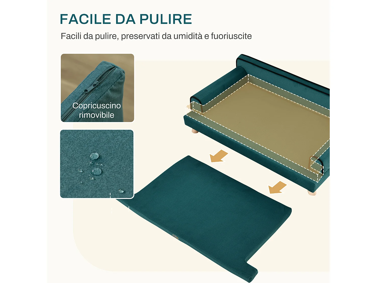 Divano per cani grandi con rivestimento morbido e lavabile verde