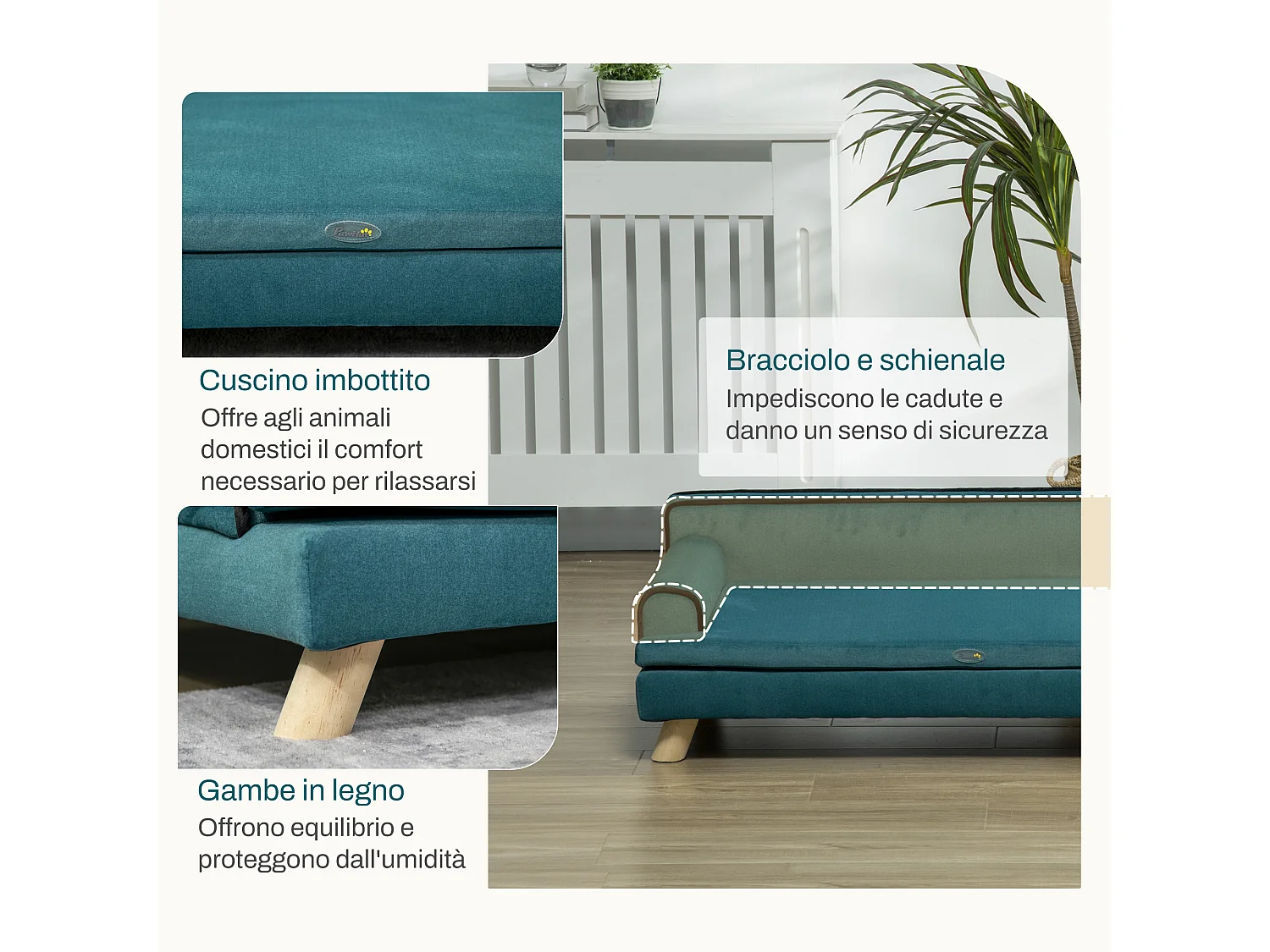 Divano per cani grandi con rivestimento morbido e lavabile verde