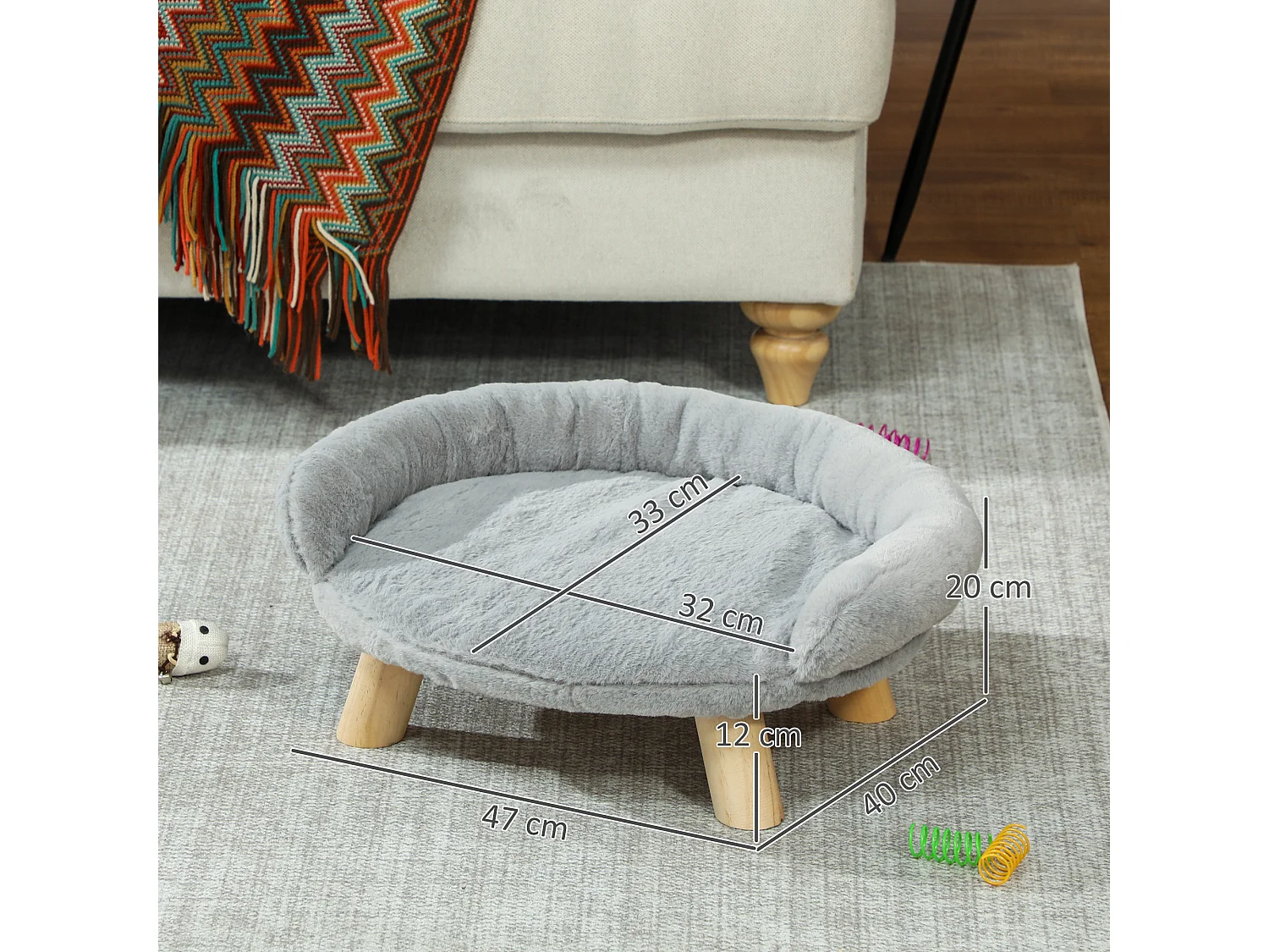Divanetto per cani e gatti sfoderabile in peluche 47x40x20cm grigio