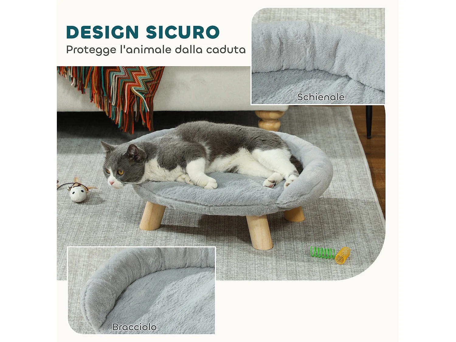 Divanetto per cani e gatti sfoderabile in peluche 47x40x20cm grigio