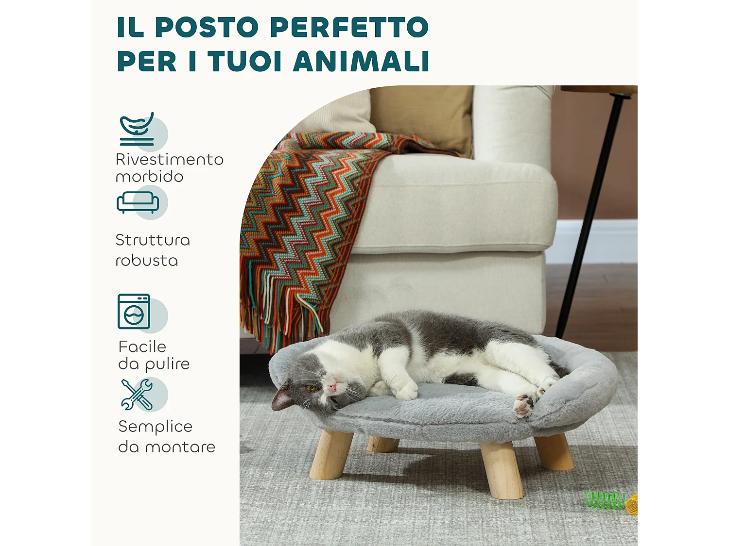 Divanetto per cani e gatti sfoderabile in peluche 47x40x20cm grigio