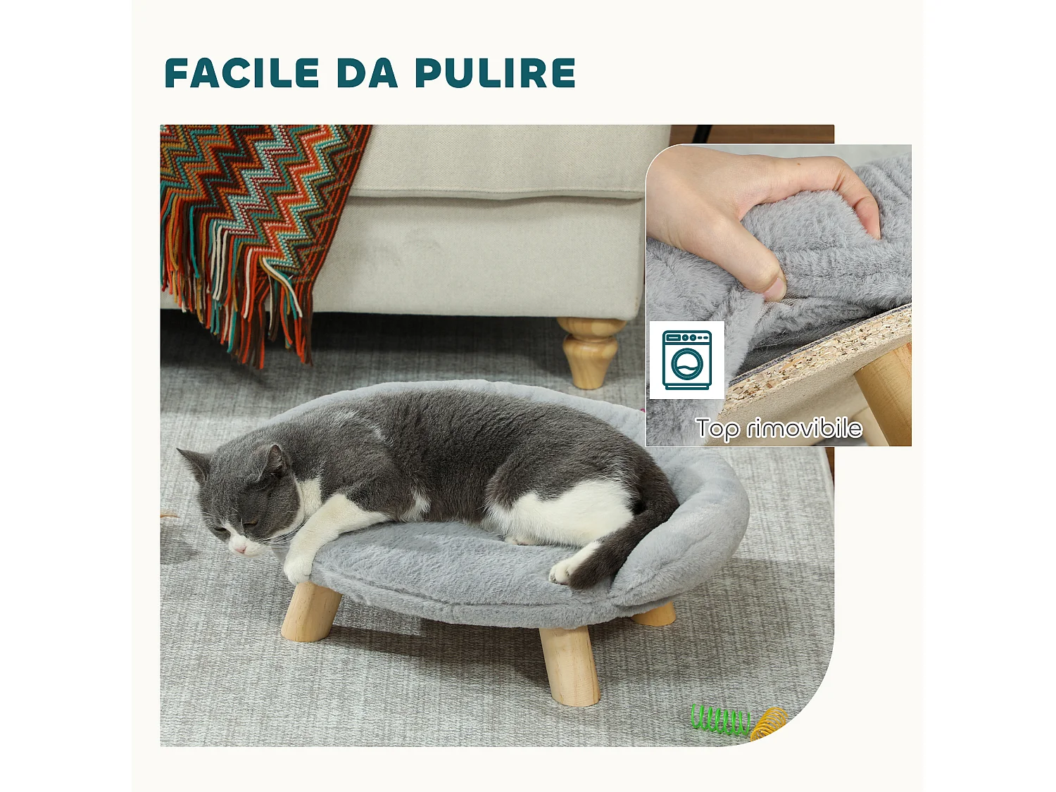 Divanetto per cani e gatti sfoderabile in peluche 47x40x20cm grigio