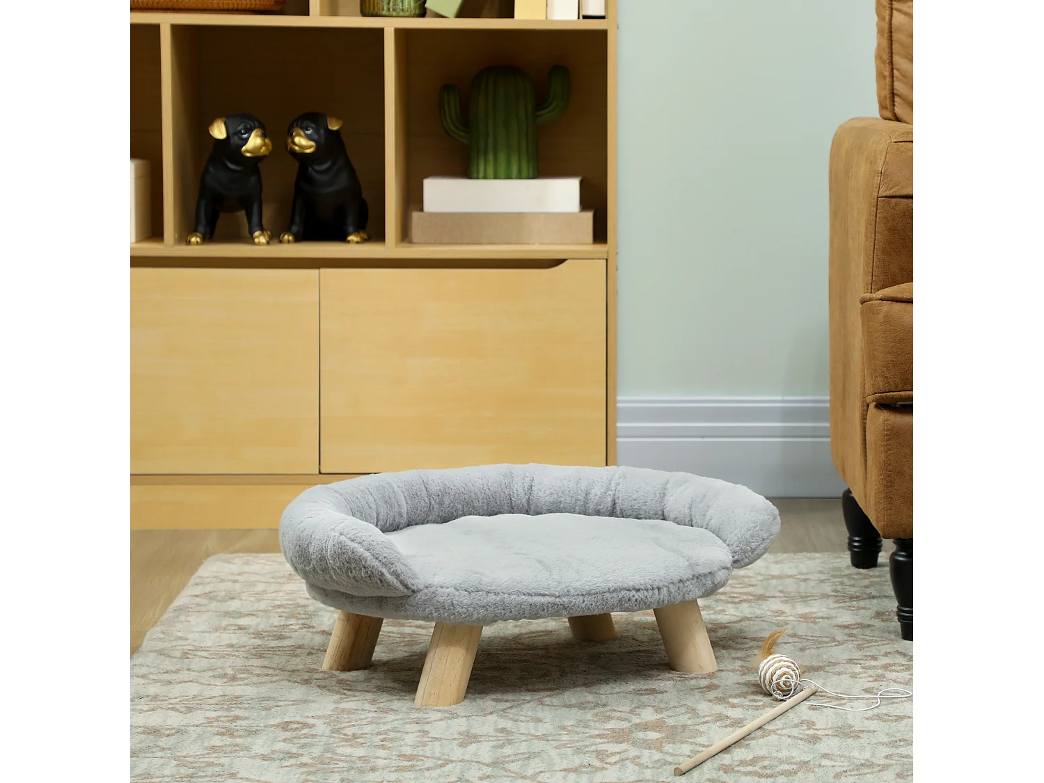 Divanetto per cani e gatti sfoderabile in peluche 47x40x20cm grigio