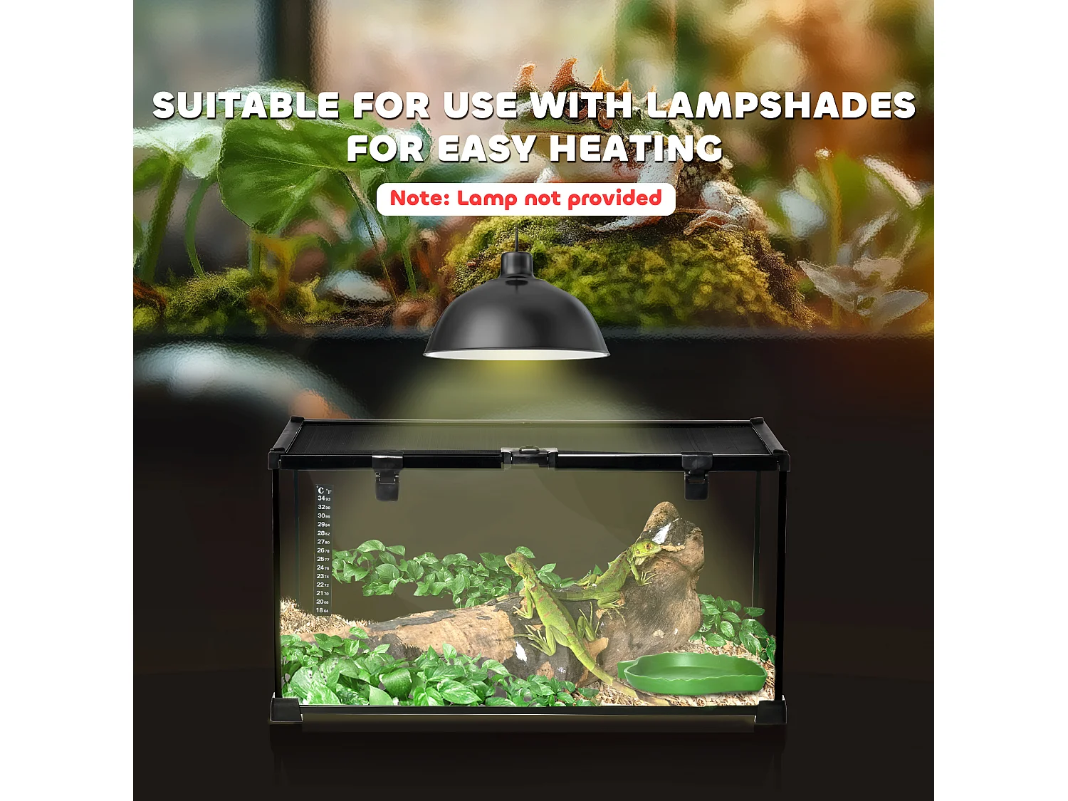 Terrario per rettili rialzato con serratura e termometro 50x30x25 cm nero