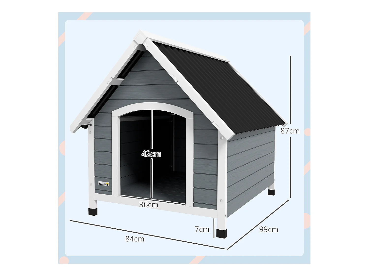 Cuccia per cani grandi in legno con pavimento rimovibile 84x99x87cm