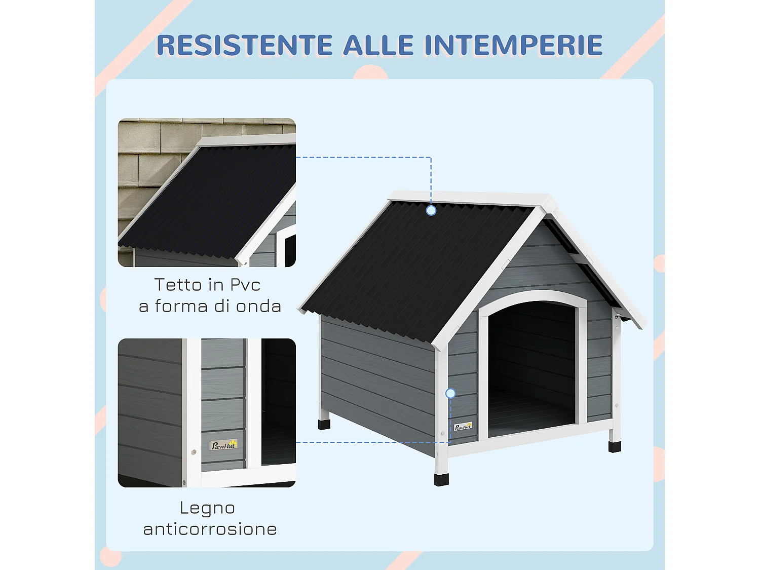 Cuccia per cani grandi in legno con pavimento rimovibile 84x99x87cm