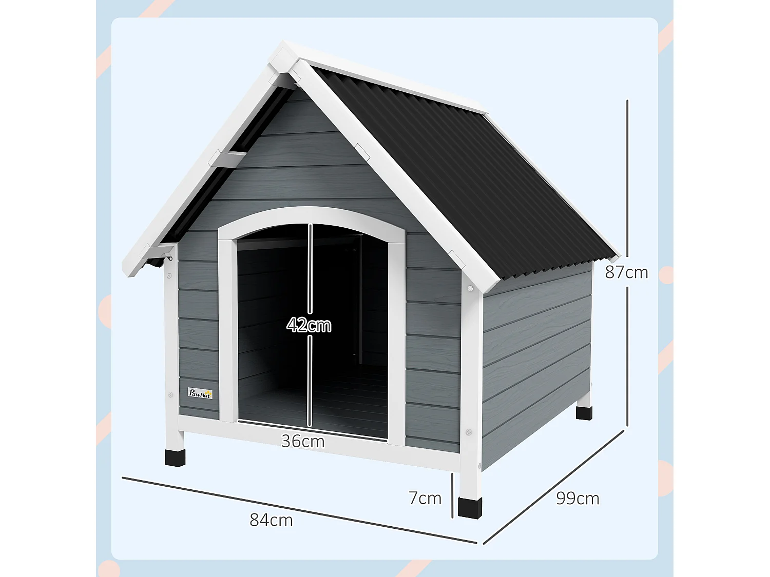 Cuccia per cani grandi in legno con pavimento rimovibile 84x99x87cm