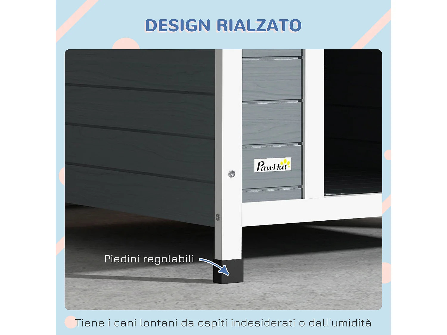 Cuccia per cani grandi in legno con pavimento rimovibile 84x99x87cm