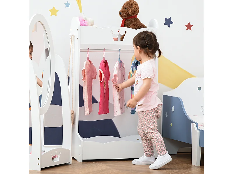 Appendiabiti per cameretta in legno ripiani e ganci 63x37x103cm