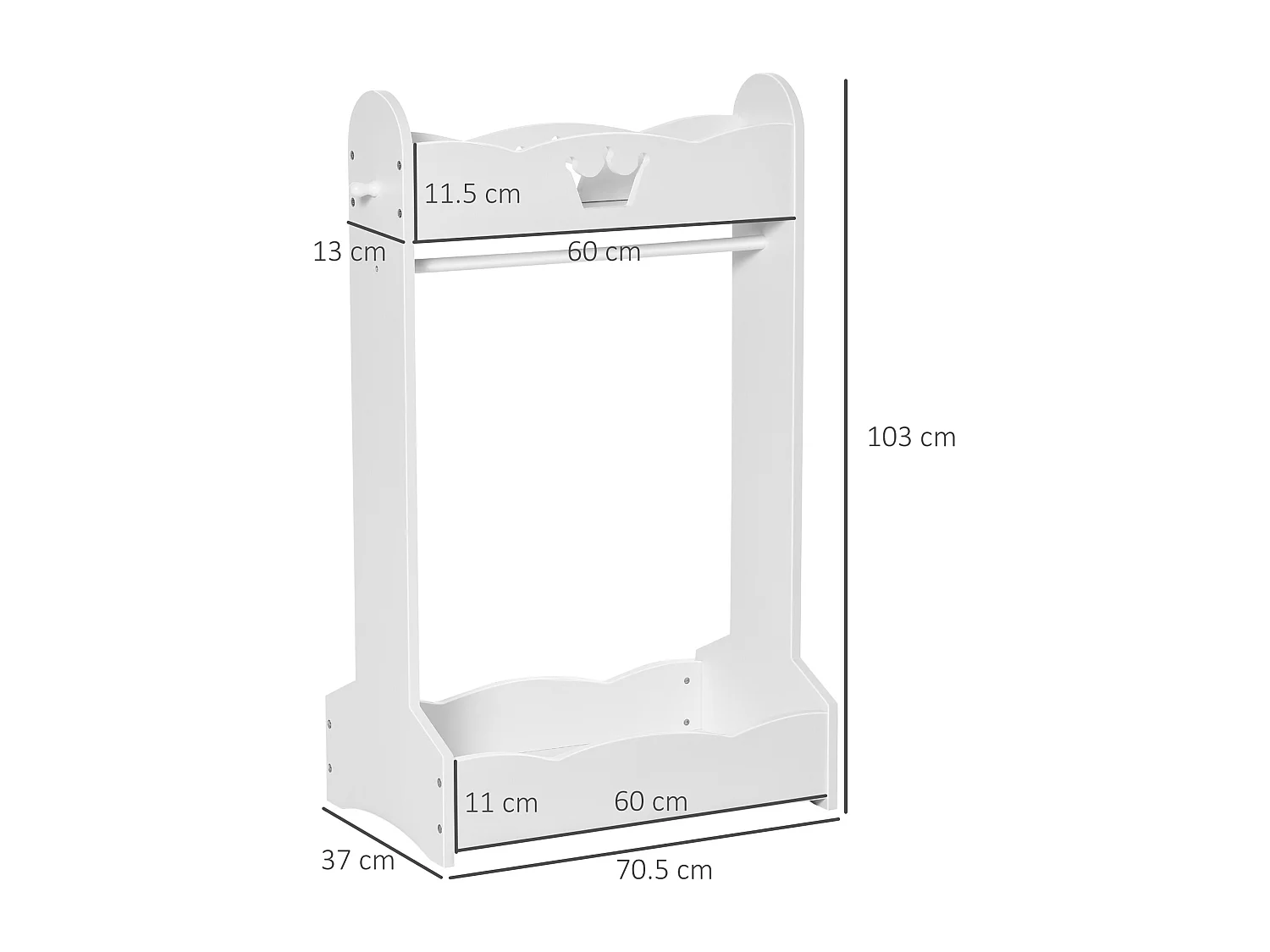 Appendiabiti per cameretta in legno ripiani e ganci 63x37x103cm
