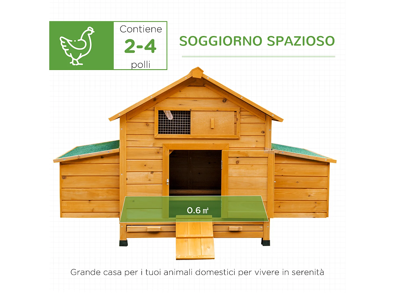 Casetta per galline pollaio da giardino in legno di abete