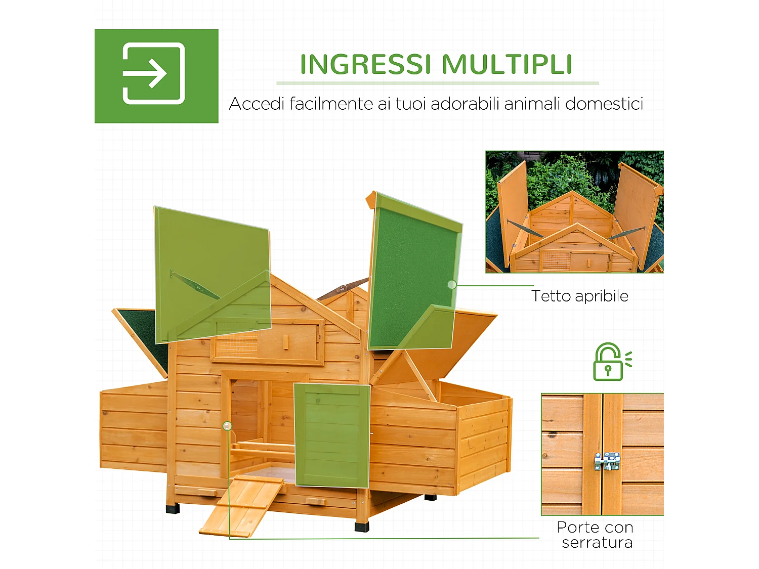 Casetta per galline pollaio da giardino in legno di abete