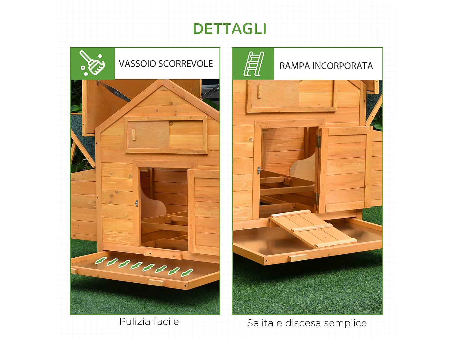 Casetta per galline pollaio da giardino in legno di abete