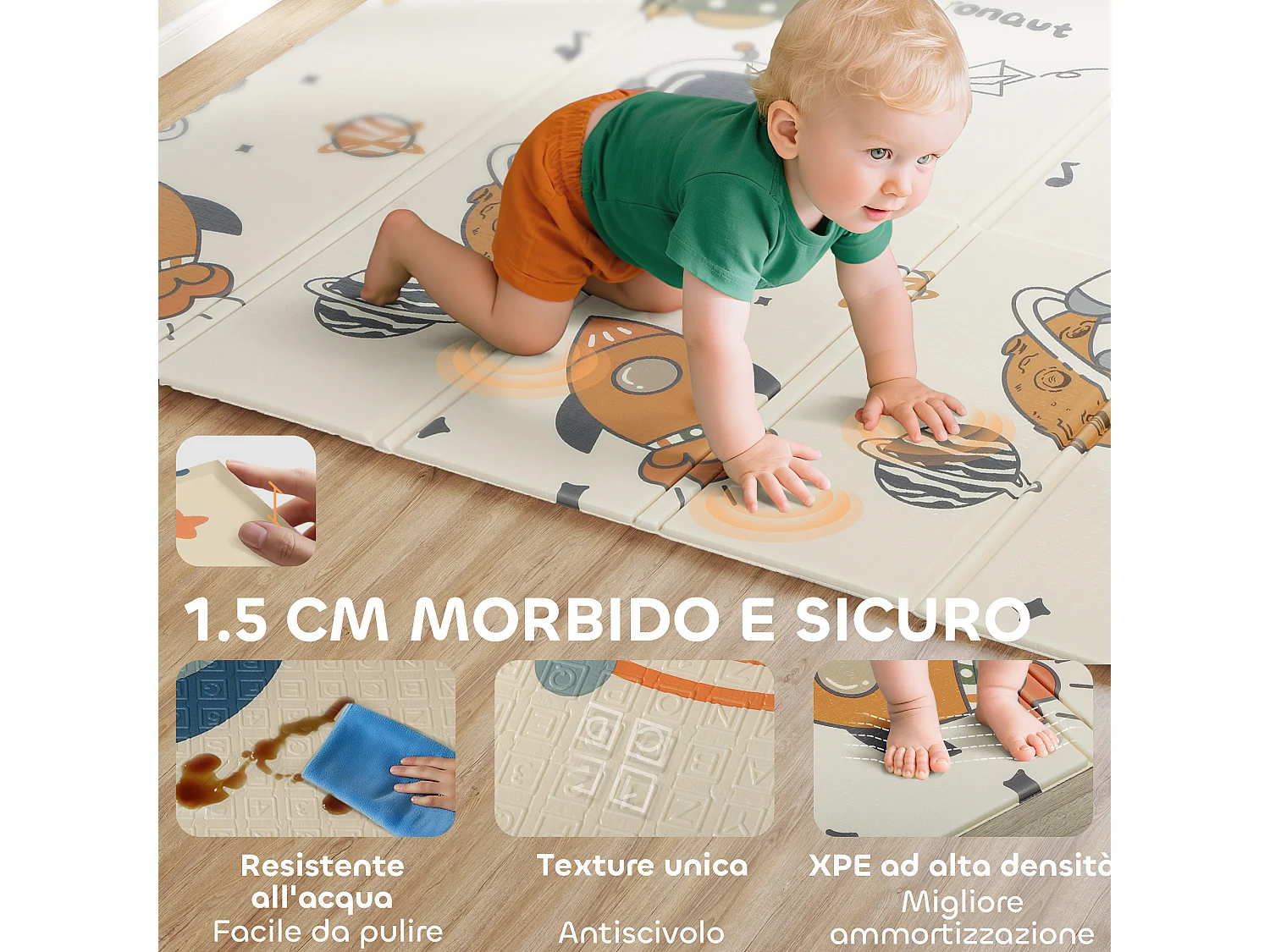 Tappeto per bambini 0-6 anni da 3.45㎡ a tema spazio in xpe multicolore