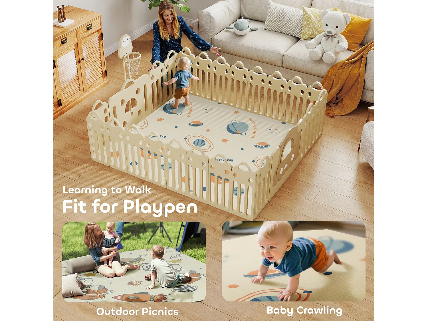 Tappeto per bambini 0-6 anni da 3.45㎡ a tema spazio in xpe multicolore