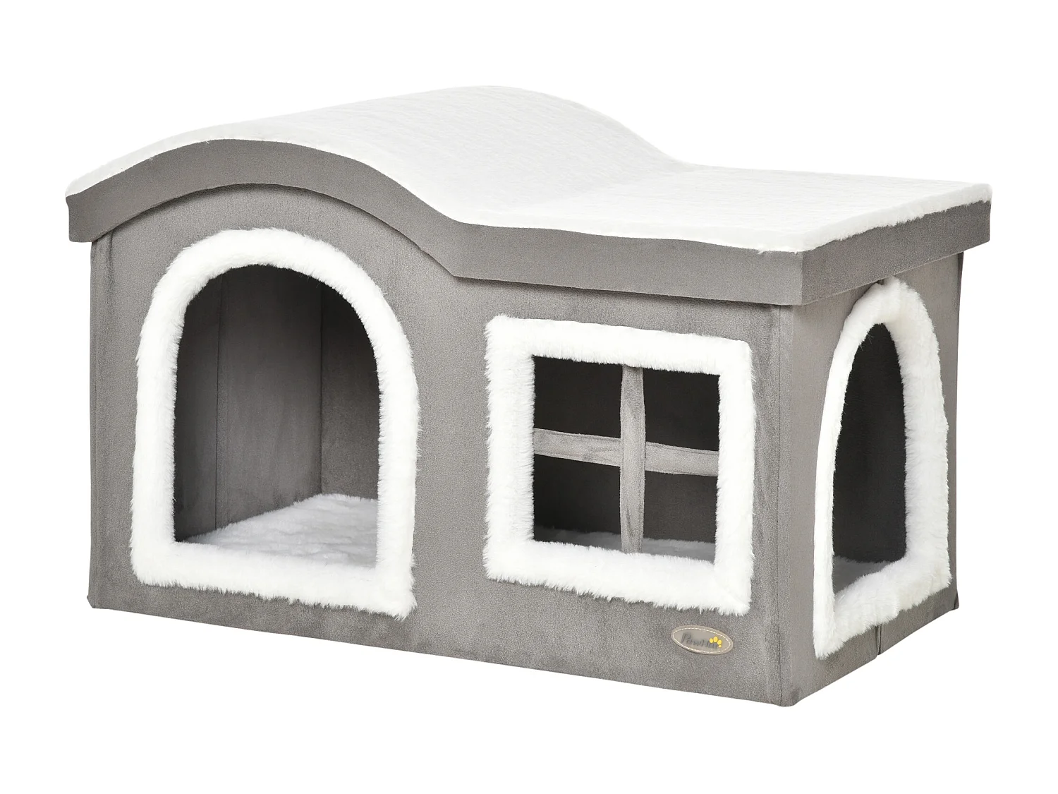 Casetta per gatti da interno con 2 entrate finestra e base antiscivolo