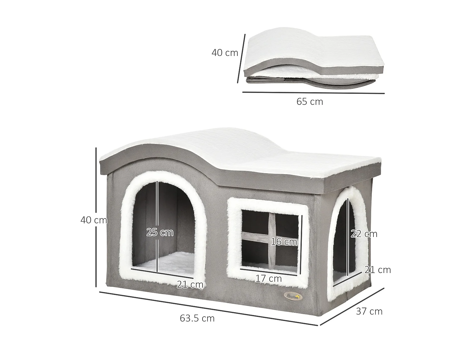 Casetta per gatti da interno con 2 entrate finestra e base antiscivolo