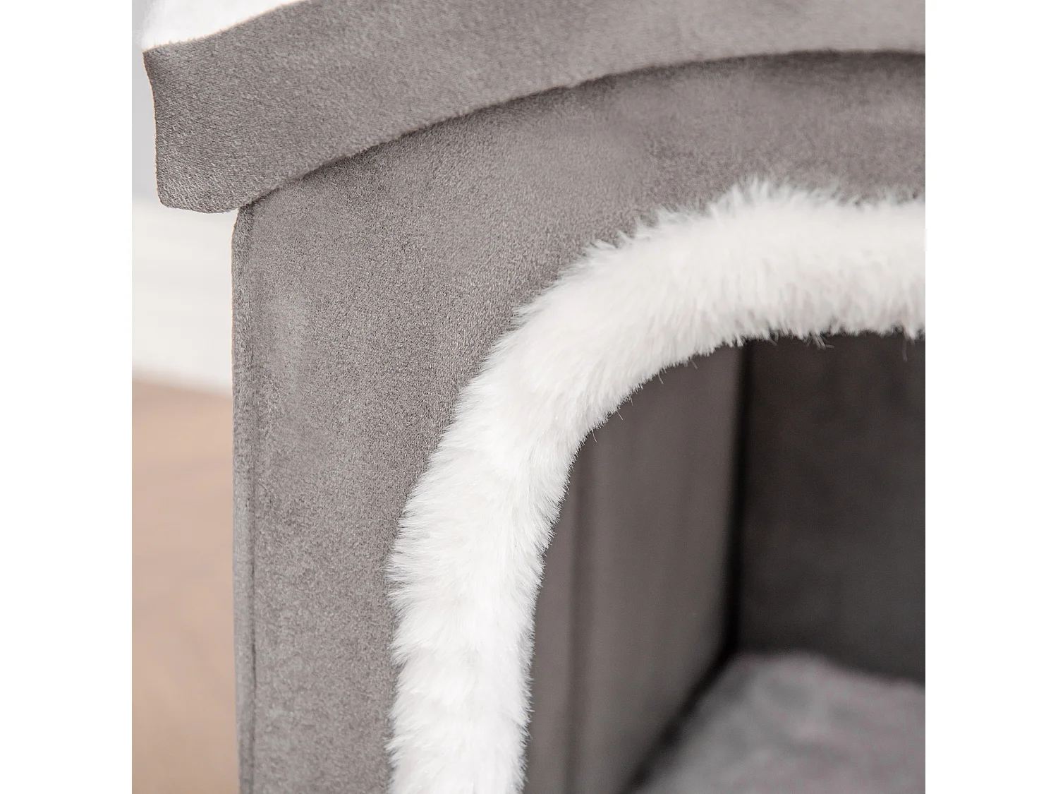 Casetta per gatti da interno con 2 entrate finestra e base antiscivolo