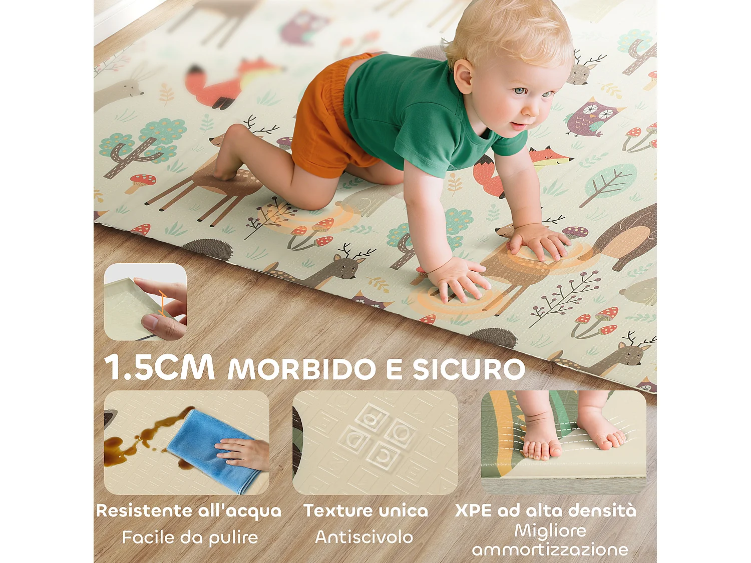 Tappeto per bambini 0-6 anni 3.45㎡ a tema foresta in xpe multicolore