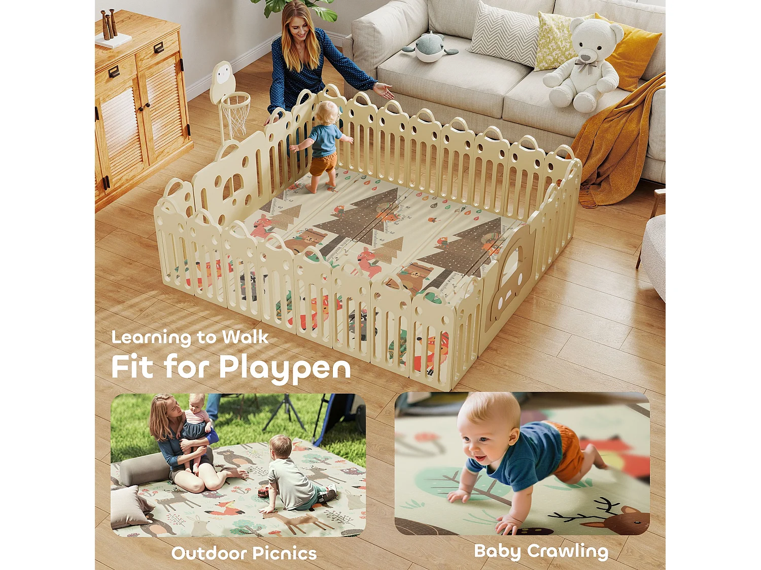 Tappeto per bambini 0-6 anni 3.45㎡ a tema foresta in xpe multicolore