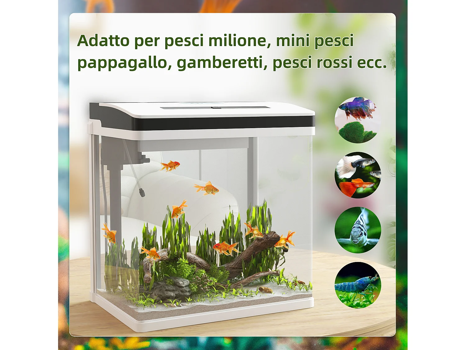Acquario 28l a illuminazione led con pompa silenziosa in vetro e abs