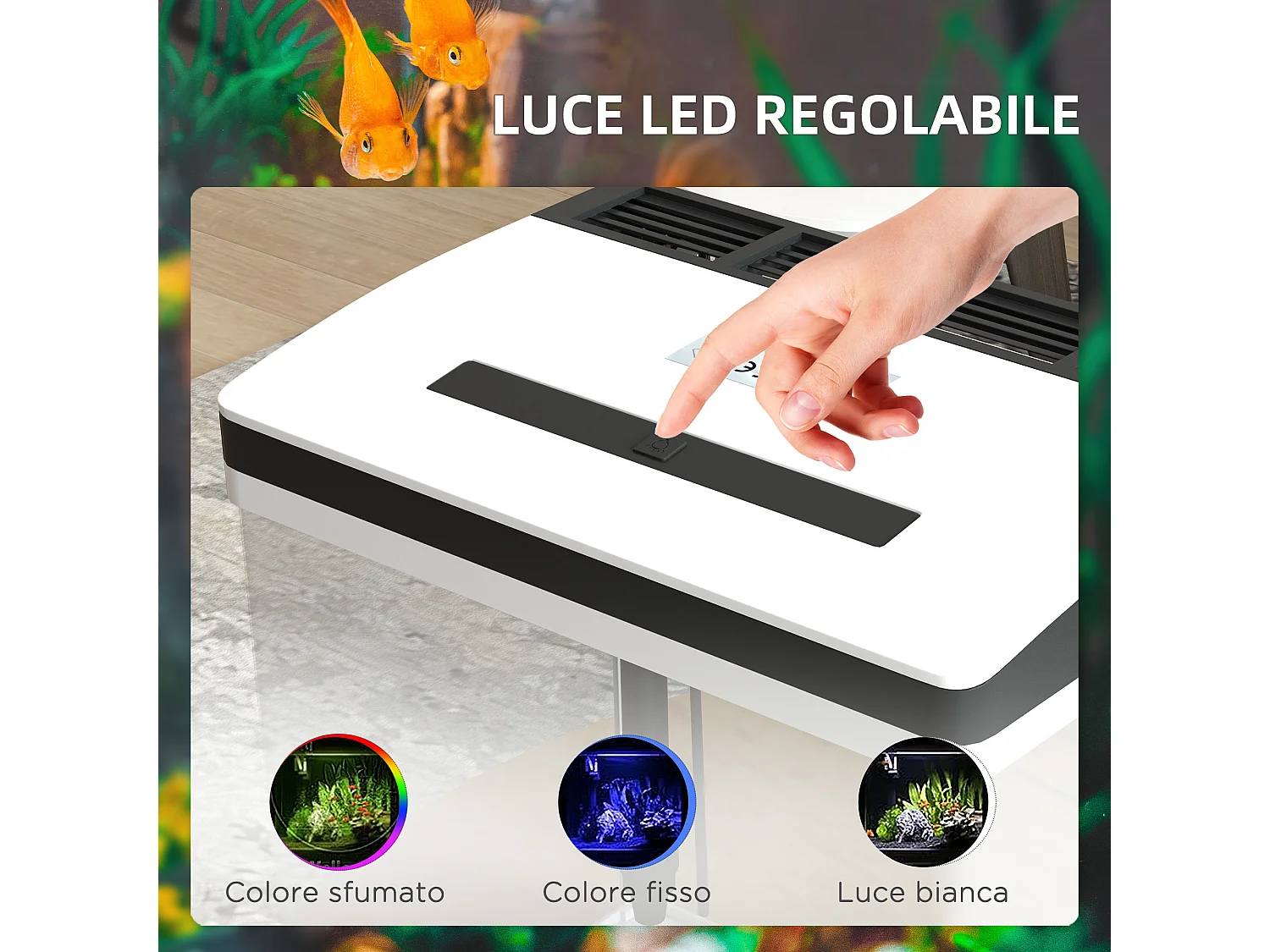 Acquario 28l a illuminazione led con pompa silenziosa in vetro e abs