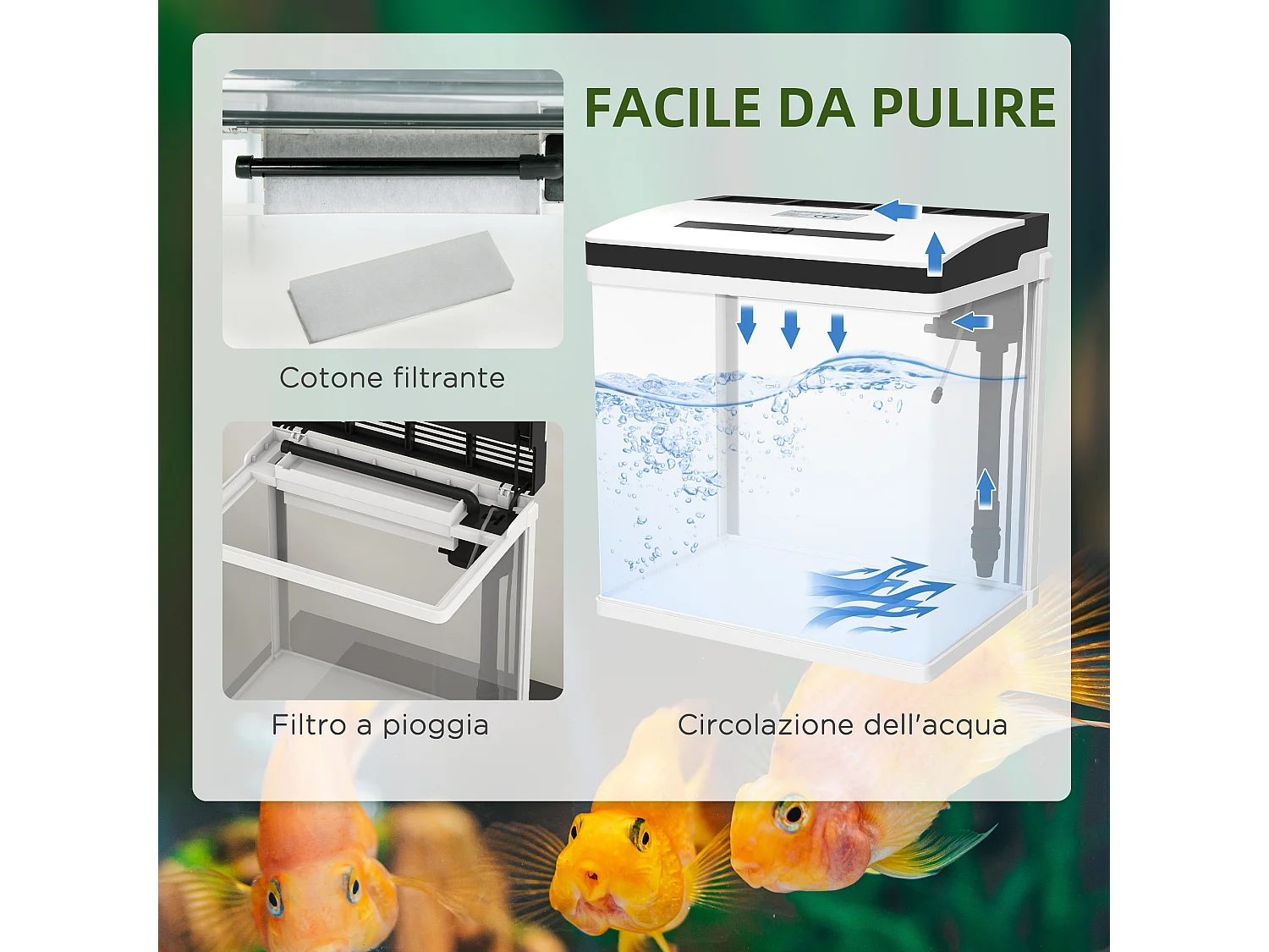 Acquario 28l a illuminazione led con pompa silenziosa in vetro e abs