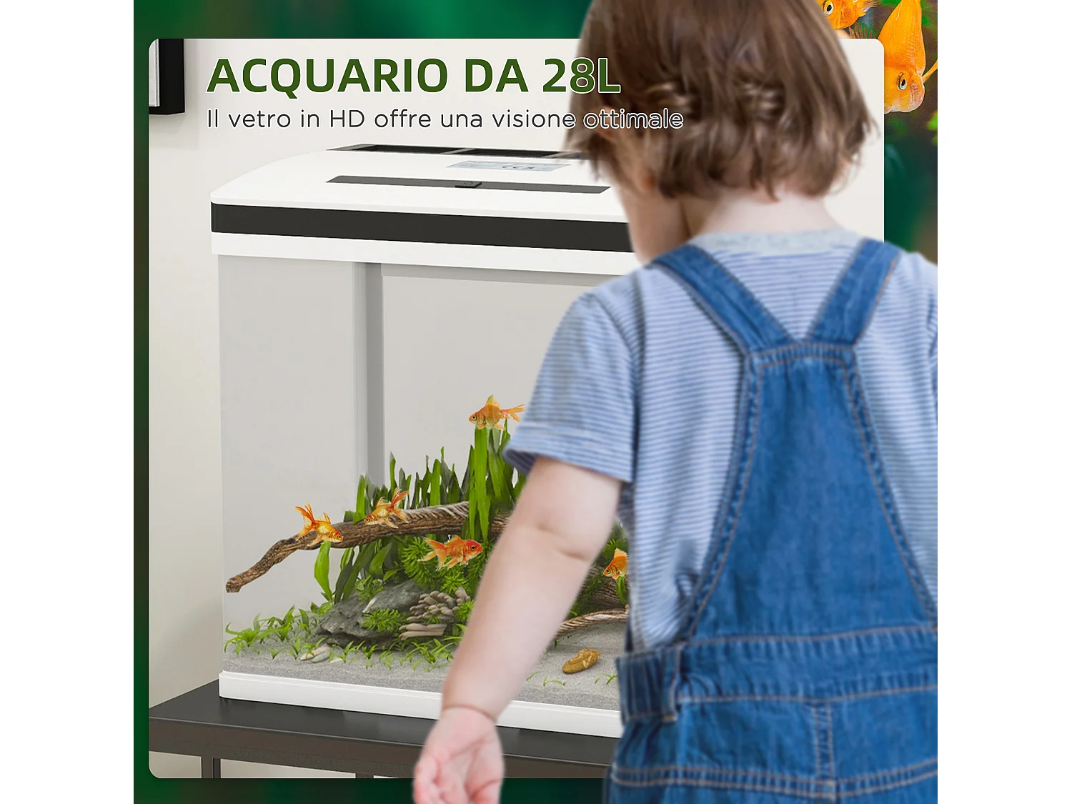 Acquario 28l a illuminazione led con pompa silenziosa in vetro e abs
