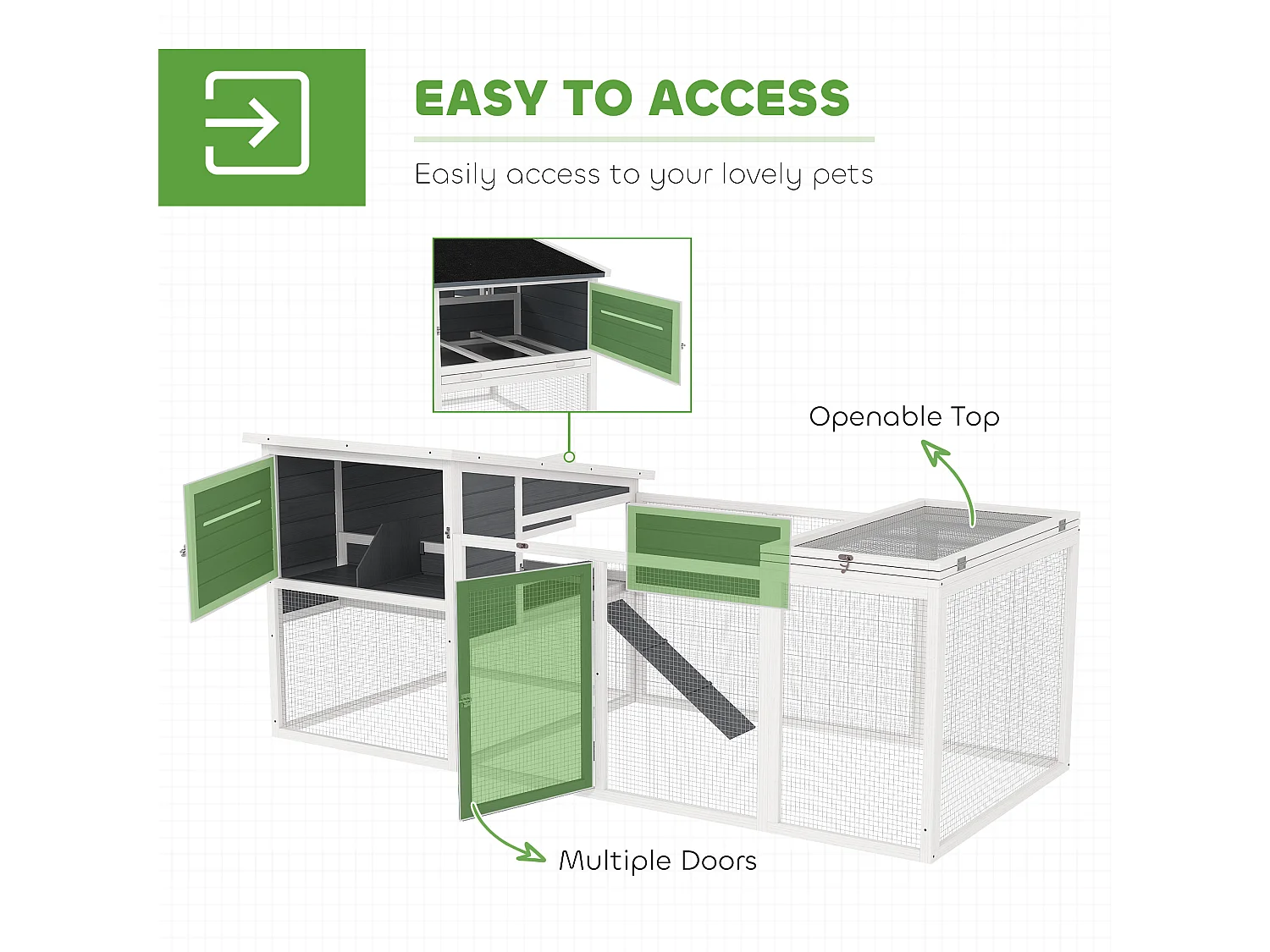 Pollaio per galline con casetta, nido per cova e area esterna grigio