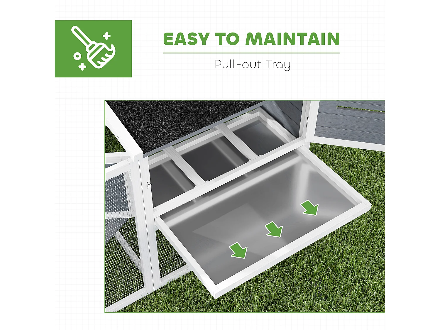 Pollaio per galline con casetta, nido per cova e area esterna grigio