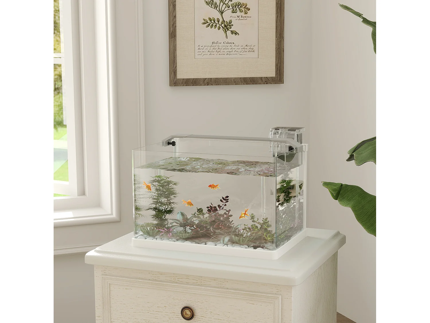 Acquario in vetro con luci led da 20l, filtro e pompa d'acqua bianco