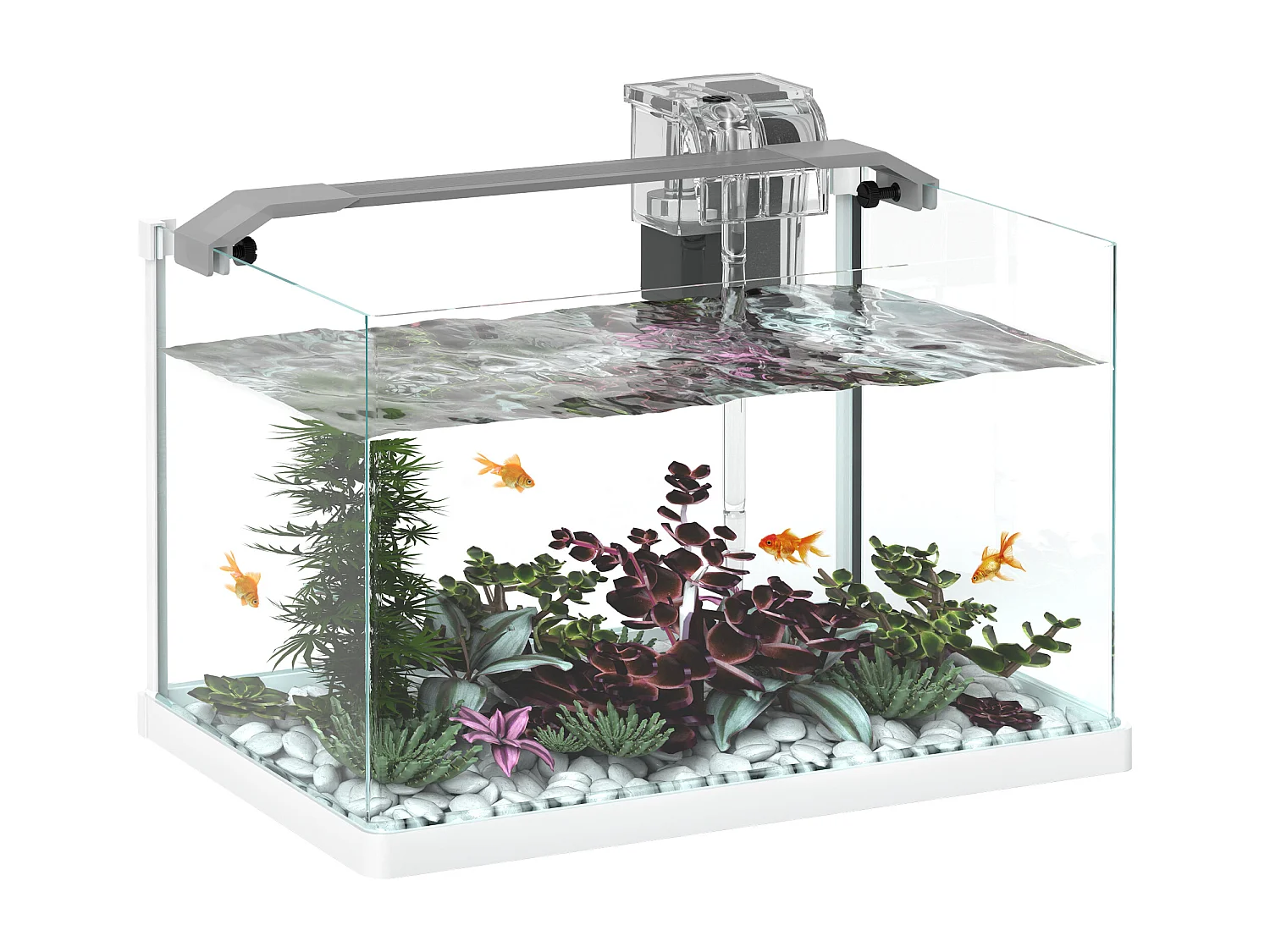 Acquario in vetro con luci led da 20l, filtro e pompa d'acqua bianco