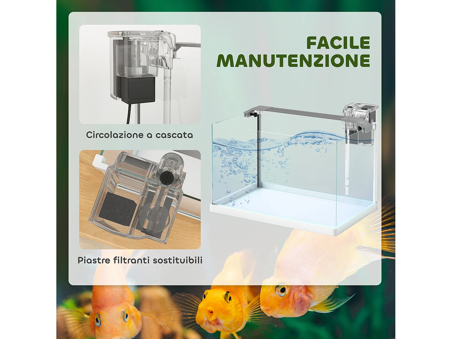 Acquario in vetro con luci led da 20l, filtro e pompa d'acqua bianco