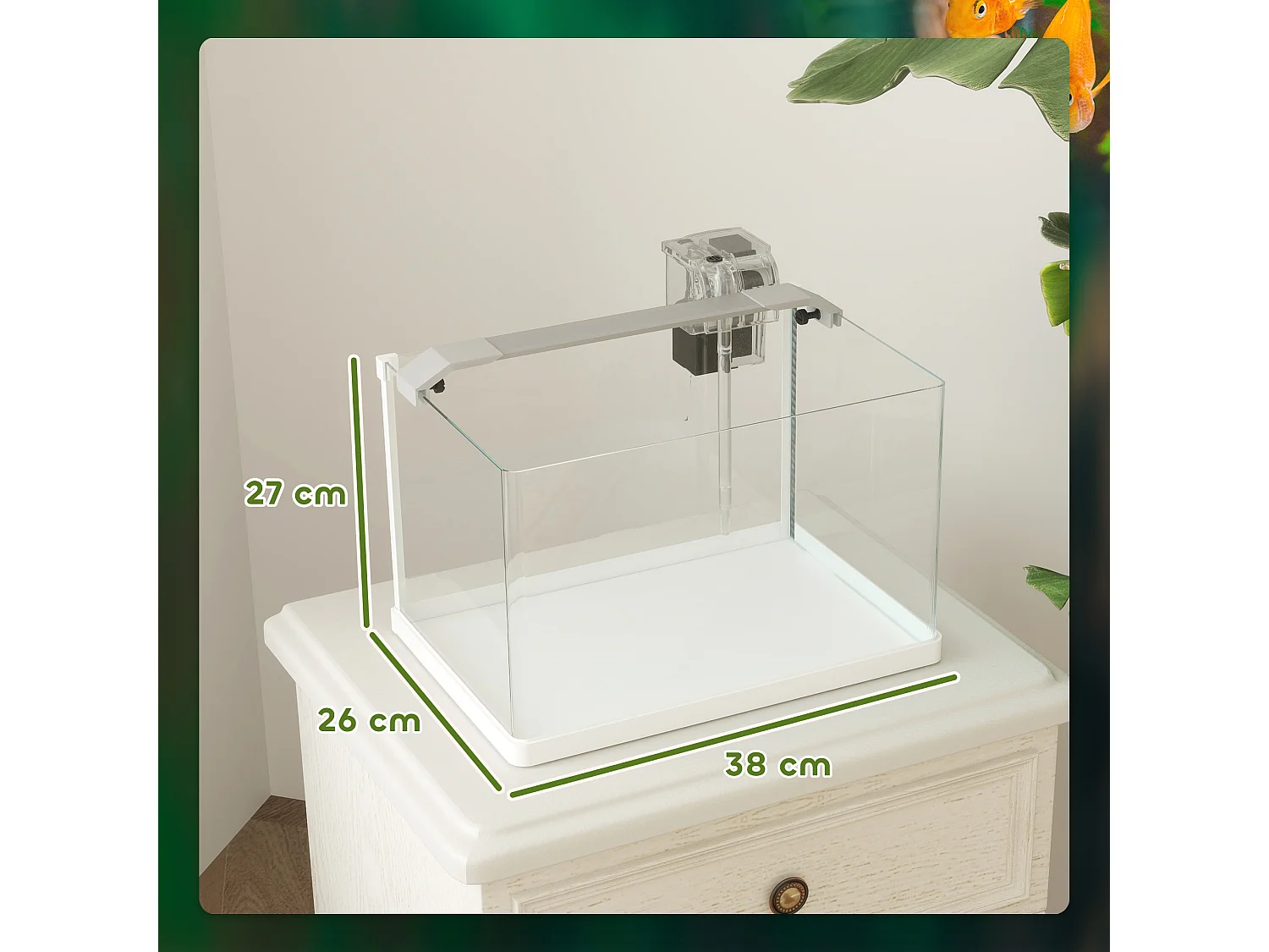 Acquario in vetro con luci led da 20l, filtro e pompa d'acqua bianco