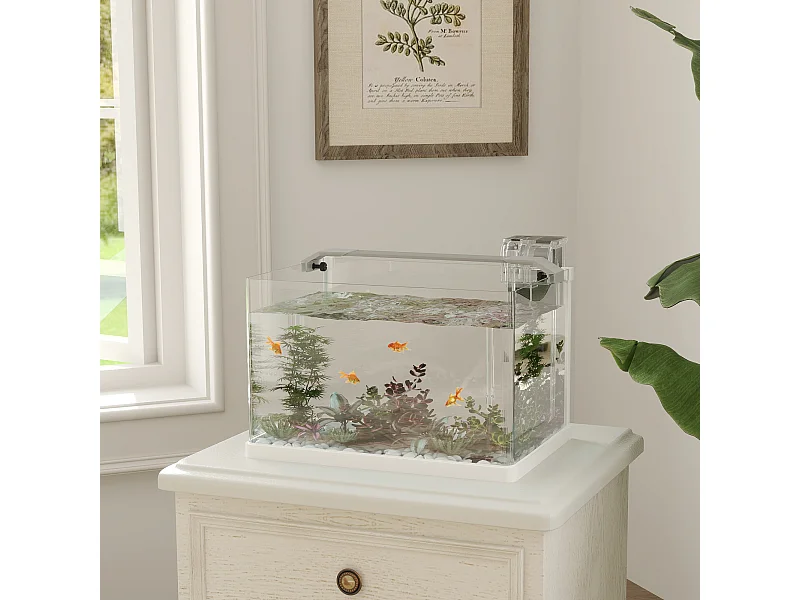 Acquario in vetro con luci led da 20l, filtro e pompa d'acqua bianco