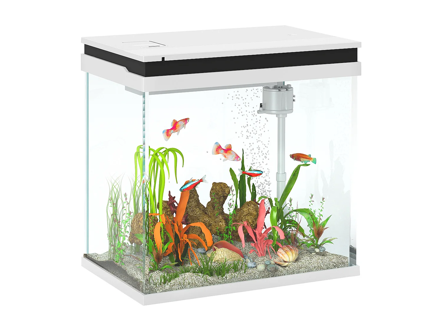 Acquario per pesci 26l con luci led e sistema di filtraggio 38x26x38 cm